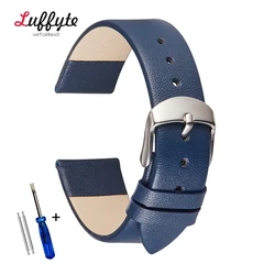 Premium Genuine Leather Ultra - Thin Watch Strap - Soft Cowhide Band in Multiple Sizes - 22mm (Blue)