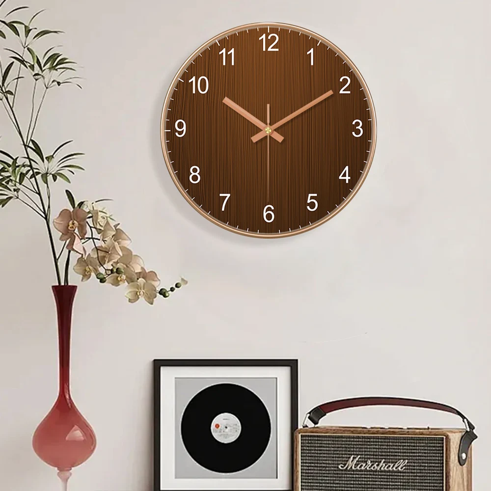 Modern Round Wall Clock Wooden Grain Non-Ticking Wall Clock for Living Room Bedroom Kitchen Office Home Decor Minimalist Style - 3