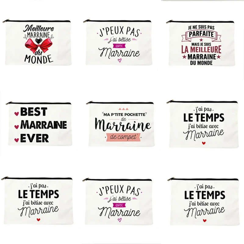 

Best Godmother French Print Women Cosmetic Case Makeup Bags Travel Toiletries Organizer Female Wash Storage Pouch Marraine Gifts