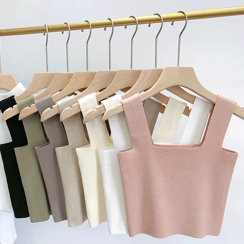Basic Summer Sleeveless Knitted Tank Top Women High Elasticity Fashion Sexy Ladys Short Crop Top Women Clothing Y2k Tops women tank tops women crop top