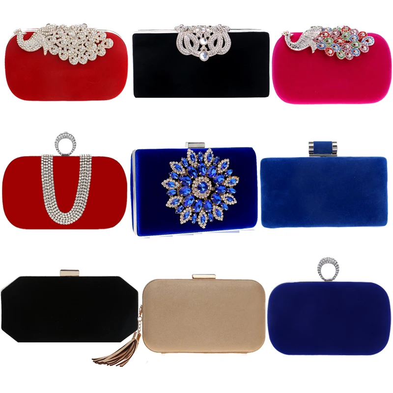 

Velvet luxury women evening bags rhinestones flower small day clutch party diamonds lady dress shoulder chain handbags for purse