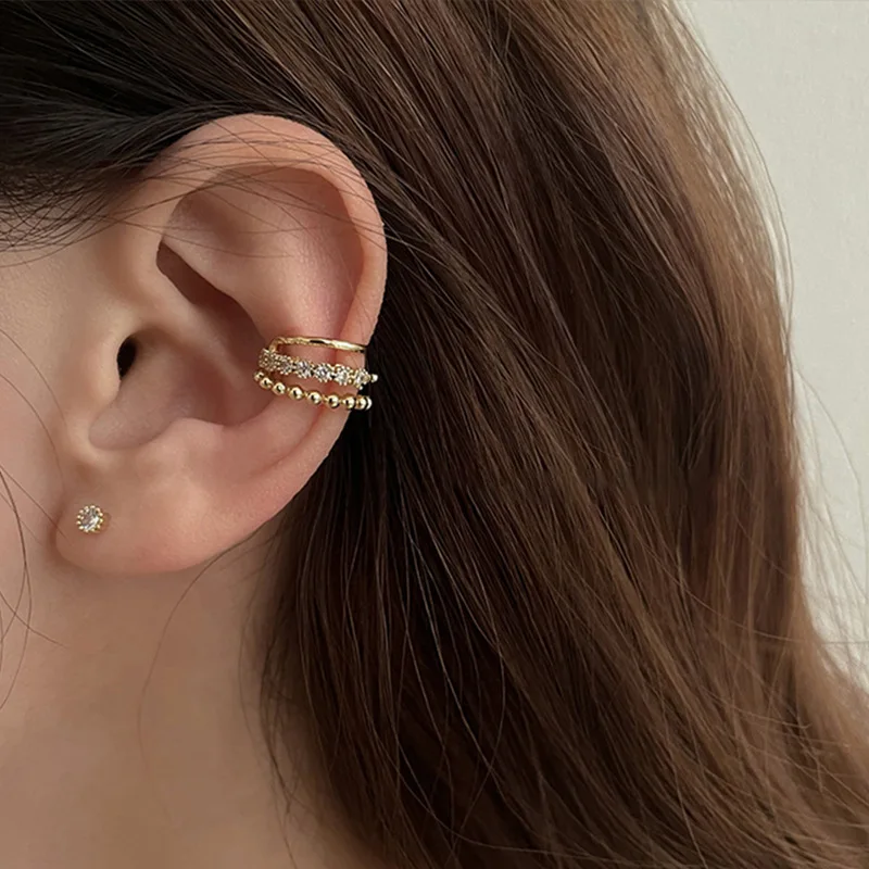 Ear Clip Earrings Clip Earrings Ear Clip Ear Accessories Korean Fashion Double Layer Pearl Clip Earrings For Women Girls Luxury Zircon Ear Cuff Clip Without Pierced Ear Cuff Jewerly