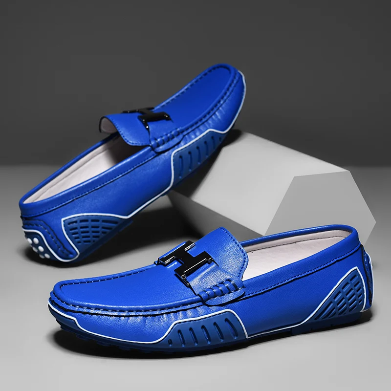 High Quality Men's Casual Leather Shoes Cowhide Loafers Soft Luxury Pea Shoes Green Genuine Leather Men's Flats Driving Shoes 4