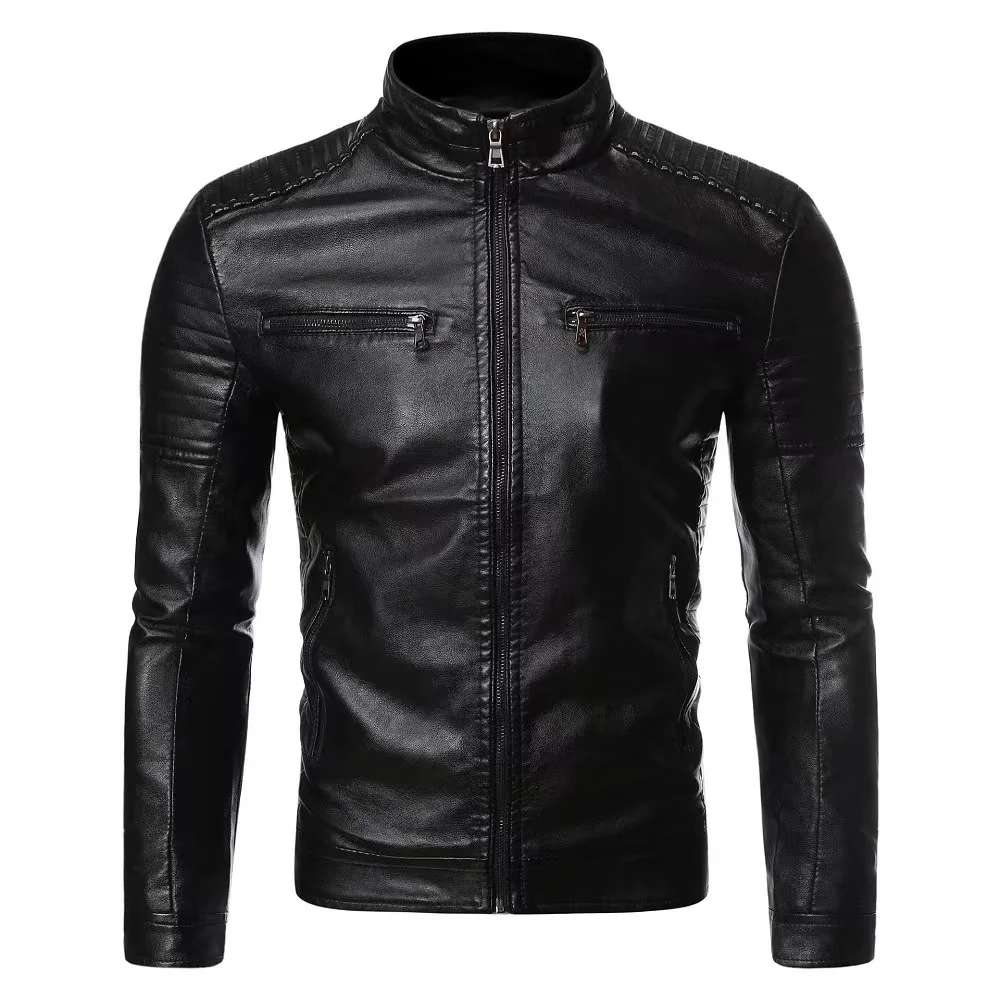 2023 New Top Layer Cowhide Leather Jacket Men Black Stand Collar Short Genuine Leather Coat High Quality Motorcycle Jackets fajarina men s crocodile pattern cowhide leather formal black belt automatic quality genuine 3 5cm width belts for men n17fj776