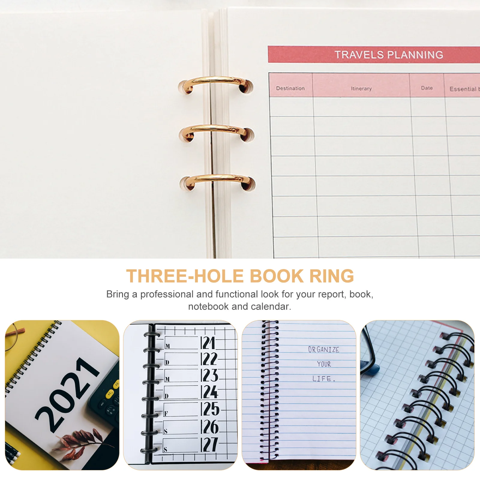 6 Pcs Golden Metal Binder Rings Folder Books Paper Ring Office Supplies Loose Leaf Note Pad Clamp Three Hole Book Ring