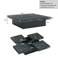 Table basse carrée noire moderne 90 × 90 × 25 cm - Plateau de table coulissante et quatre tiroirs, charge maximale 30 kg, meubles de rangement élégants 2