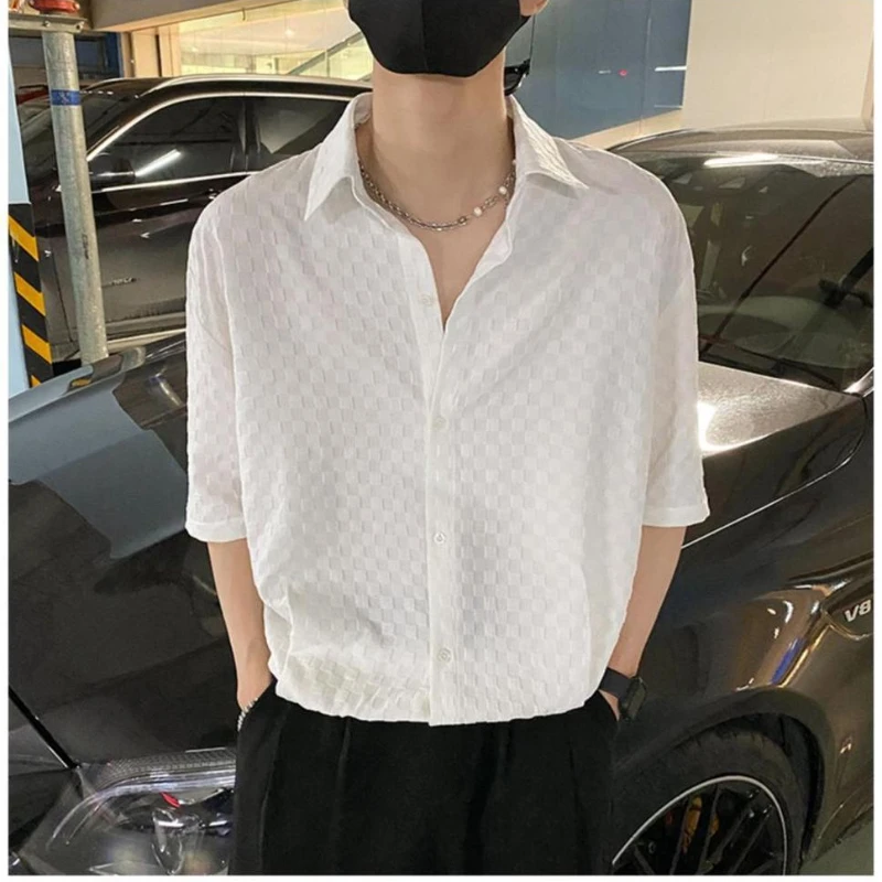 2024 New Men's Shirt Korean Style Casual Top Summer Fashion Short Sleeve White Work Business Shirt Size M-3XL Men's Clothing