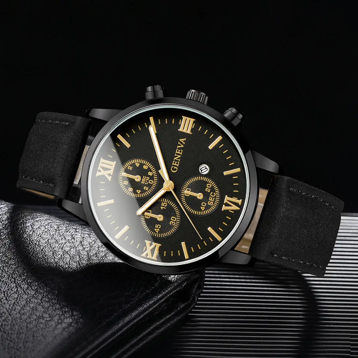 Fashion Roma Dial Men's Watch Casual Leather Strap Men Business Watches Analog Quartz Wristwatches with Calendar(Without Box)