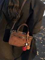 Retro Frosted Crossbody Bag Women's Autumn Winter Versatile Handbag Korean Sle Ins Small Square Bag Soft PU Leather