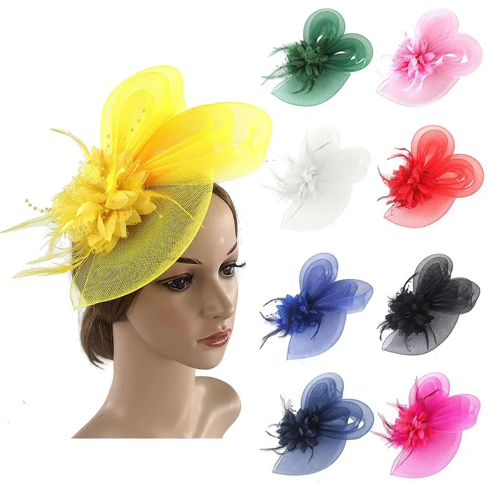 

Headwear Feather Veil Hair Clip Fascinators Hats Wedding Party Flower Hat