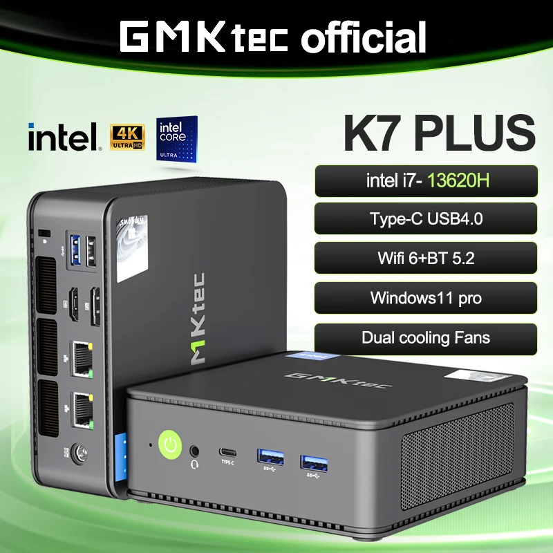 GMKtec Nucbox K7 PLUS Intel i7-13620H Mini PC Win11Pro DDR5 32GB 1TB NVME SSD PCie4.0 WIFI6 BT5.2 Desktop Gamer PC 2*2.5G Lan