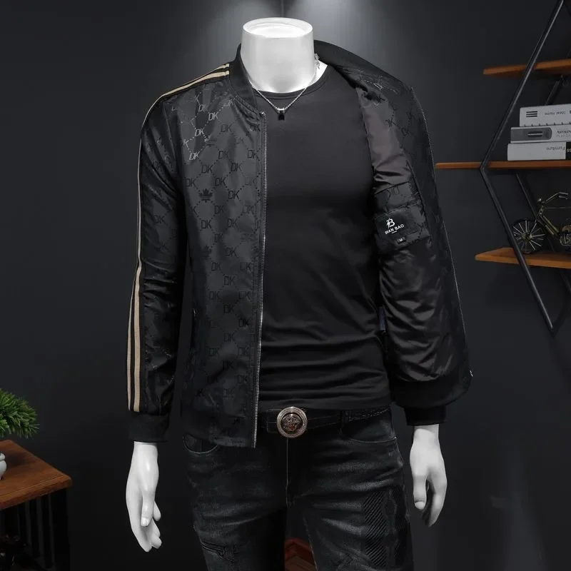 Light Luxury High-Grade Jacquard Jacket Men's Versatile Handsome Stripes Outwear Spring Autumn Male Large Size Slim Fit Outcoat 4