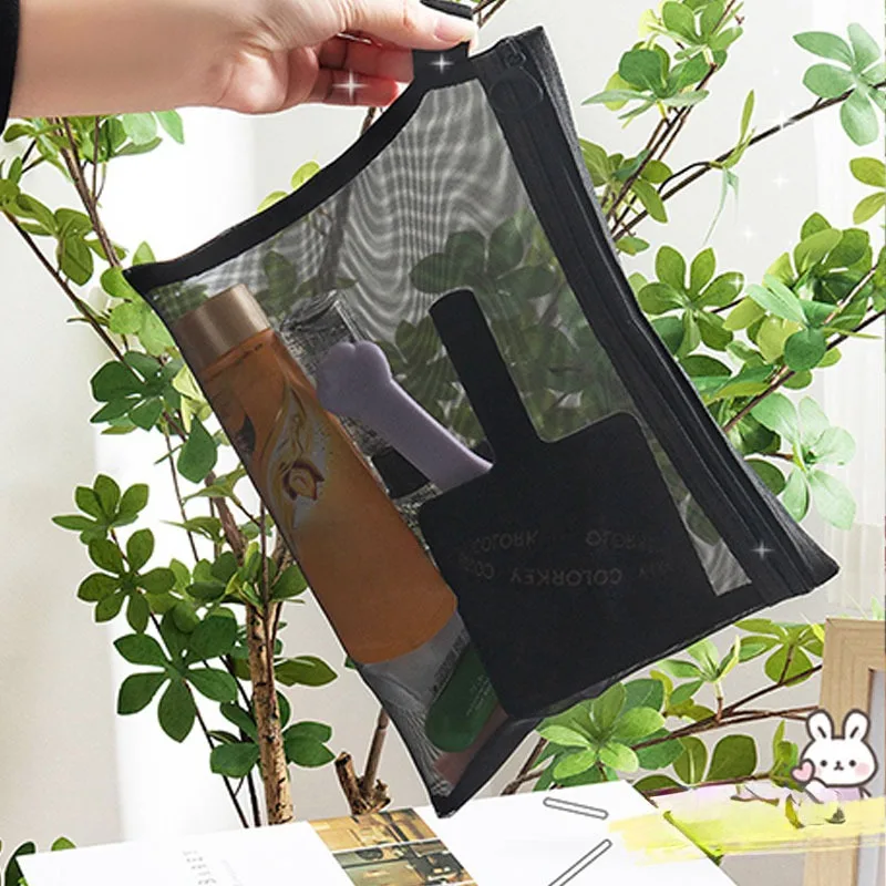 1PC Transparent mesh make-up bag large capacity travelling carry wash bag toy cosmetic storage bag 5