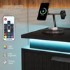 Nightstand with LED Light, Set of 2 Night Stand with Drawers, Black Bedside Table, Modern End Side Table for Bedroom 3