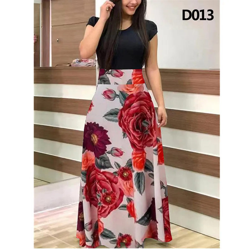 

Elegant Vintage A-Line Maxi Dress 3D Big Floral Pattern Casual Dress 5XL Big Size Women Short Sleeve O-Neck Loose Long Dress
