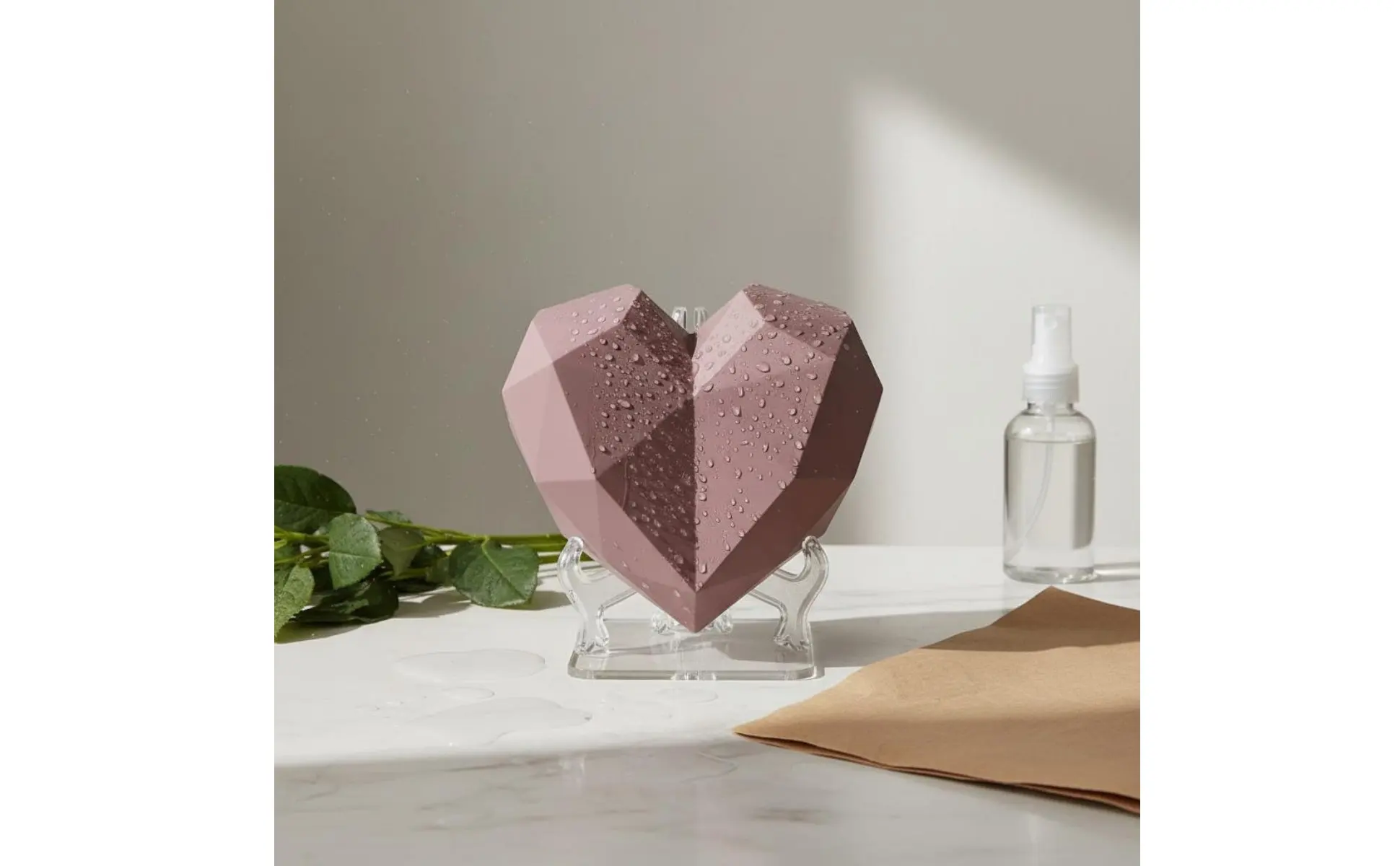 Heart Shaped Gift Box Waterproof Plastic Flower Box Faceted Design Flower Container Recyclable for Partners, Anniversary