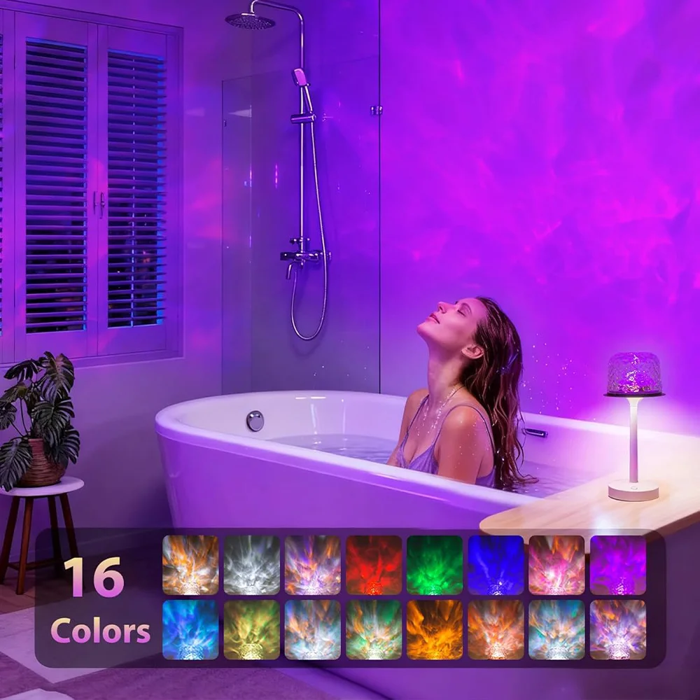방수 샤워 램프 샤워실 내부용 RGB 욕실 램프 리모컨 터치 무선 샤워 라이트 16색 LED 오션 웨이브 프로젝터