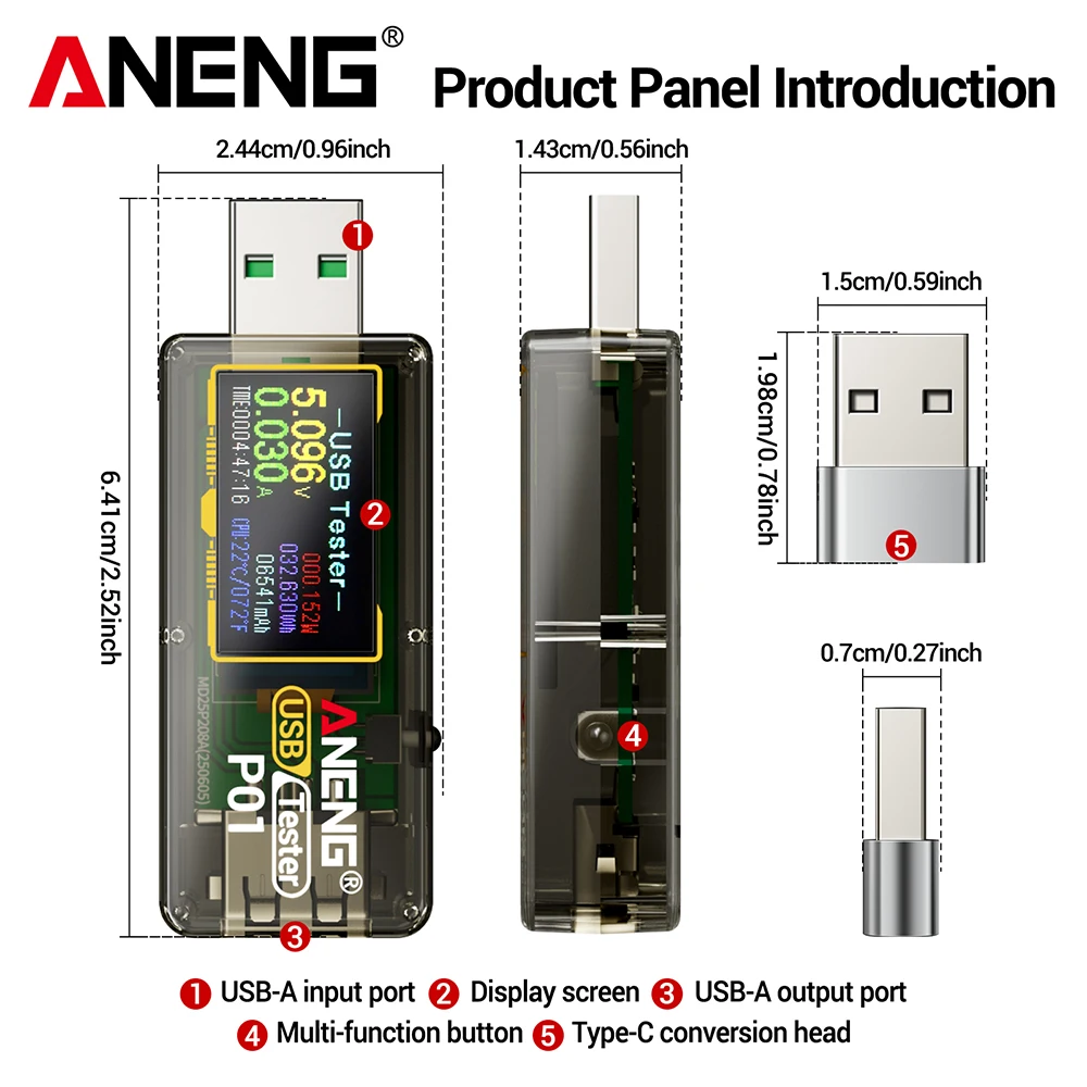 ANENG P01 디지털 USB 테스터 전압 디스플레이 4-30V 다기능 고속 충전 감지기 모니터 전압 전류 용량 테스터