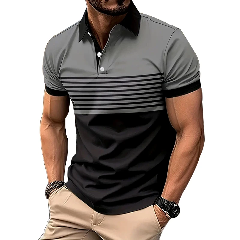 Summer Striped 3D Printed Polo Shirts Men's Fashion Streetwear Oversized Button Lapel Short Sleeve Shirt Tees Tops Man Clothing 12 Sf9bbce7aaffe49ea9539ec6b1b3f49e5c