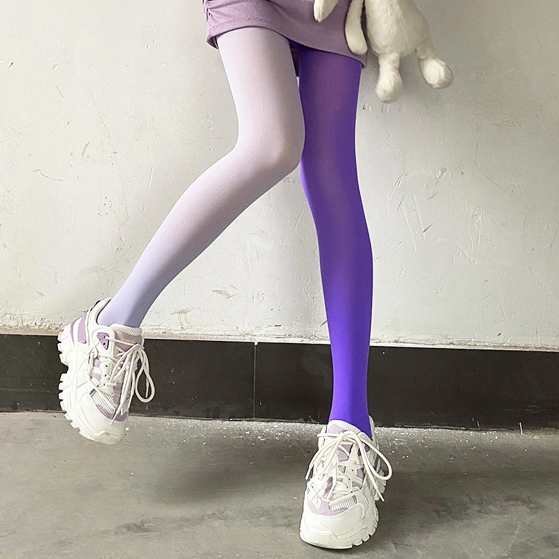

Asymmetric Color Silk Socks Female Lovely Kawaii Women's Stockings Thin Spring Autumn Black Pantyhose Split Color Fashion Socks