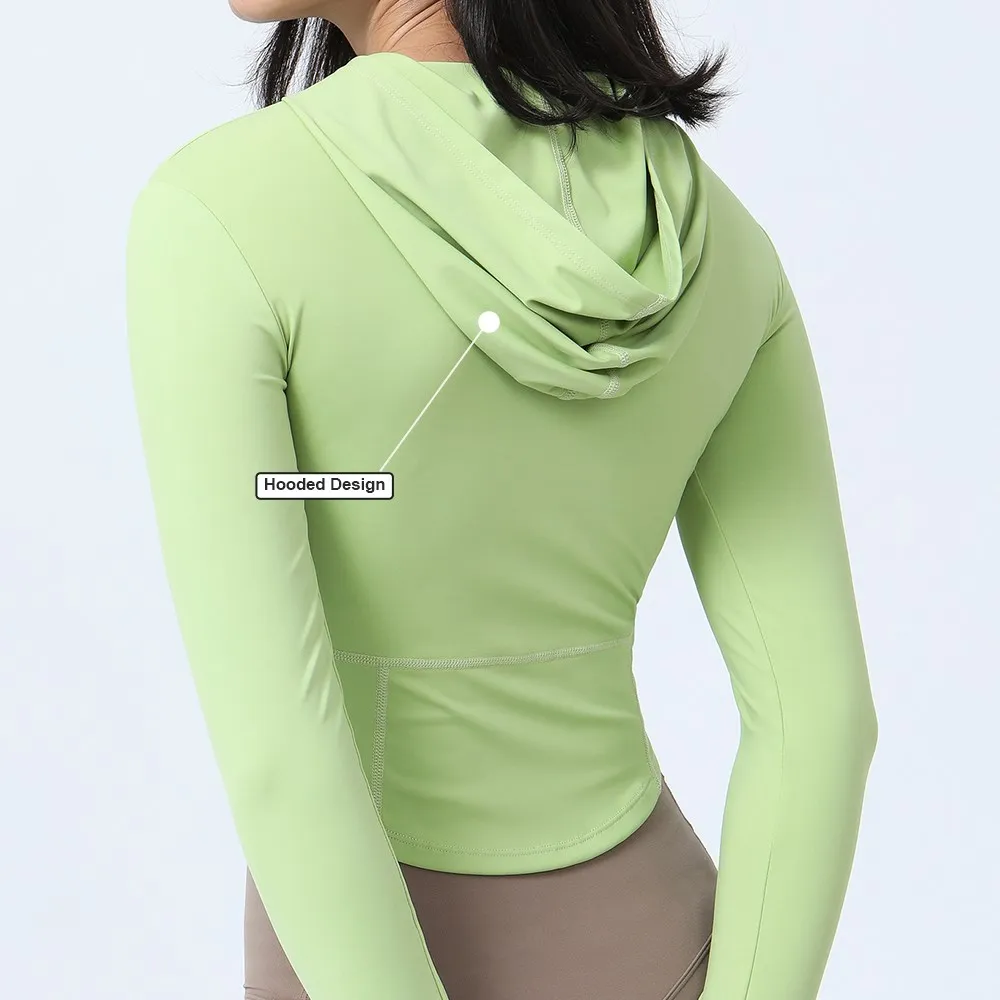 Women Sport Autumn Thin Coat Long Sleeve Full Zipper With Hat Yoga Training Fitness Jacket Outdoor Gym Women Yoga ActiveWear