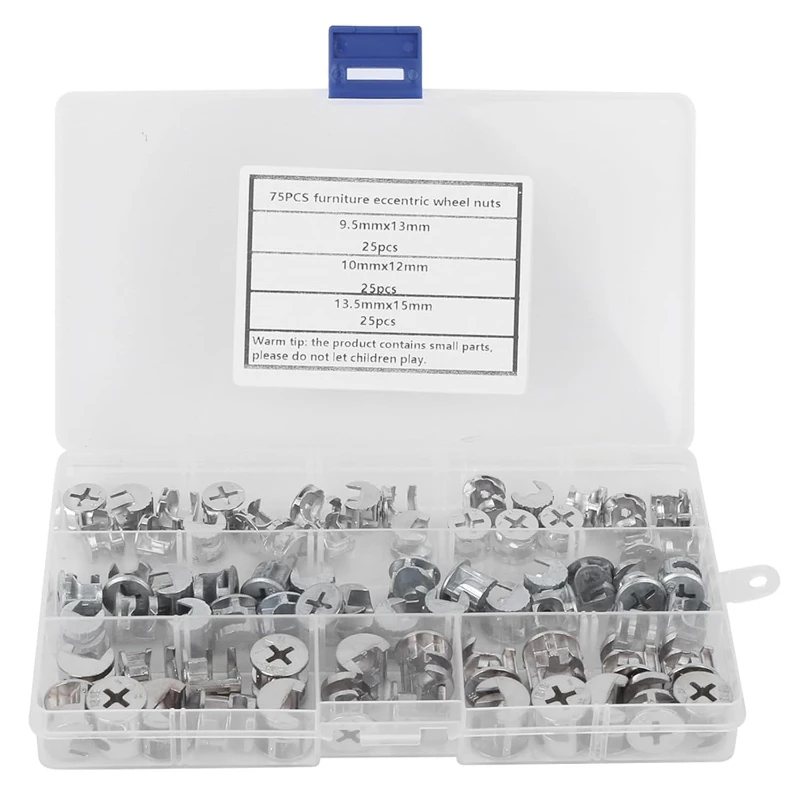 75pcs 두꺼운 3 in 1 커넥터 편심 휠 커넥터 가구 하드웨어 직경 15mm/13mm/12mm
