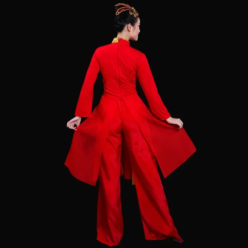 Elegant Traditional Folk Yangko Fan Dancing Outfits Hanfu Suit Chinese Style Classical Yangko Square Dance Performance Costume
