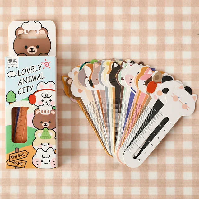 Assortiment de signets et de règles d'animaux Kawaii, accessoires de livre,  étiquette mignonne en papier