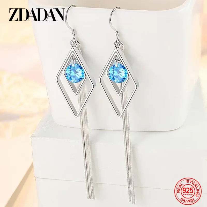 ZDADAN 925 Sterling Silber lange Quasten-Ohrringe für Damen, modischer Hochzeitsschmuck, Geschenk – Detail 4