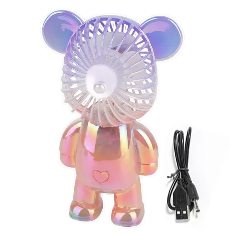 

Cartoon Bear Fan Electroplating Colorful Violent Bear Student Fan Portable Creative Desktop Mute USB Charging Handheld Fan