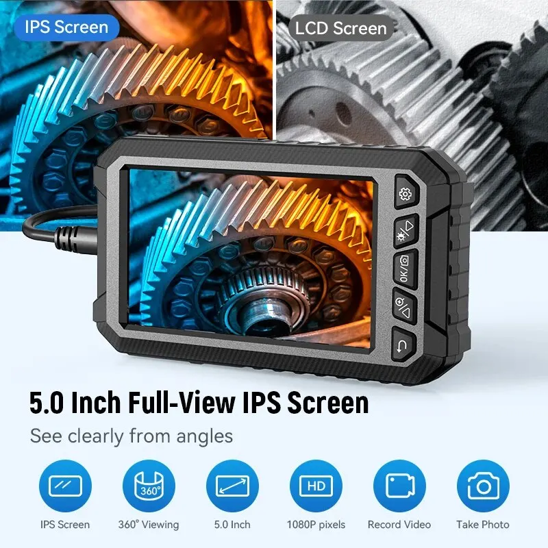 Viadal & Hármas objektív Gyáriparos endoscope camer 8mm 5.0inch IPS HD1080P Megtekintés camer borescope számára autó Szennyvízcsatorna IP67 Vízhatlan esőköpény