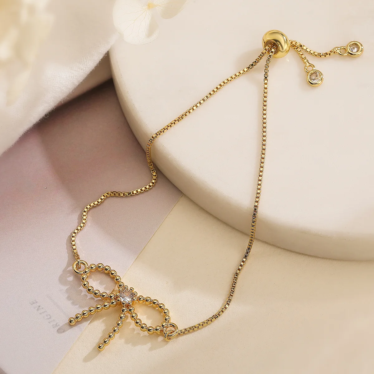 Exquisite Shiny CZ Zircon Bowknot Bracelets for Women Girls Stainless Steel Hypoallergenic Adjustable Bow Knot Hand Jewelry Gift