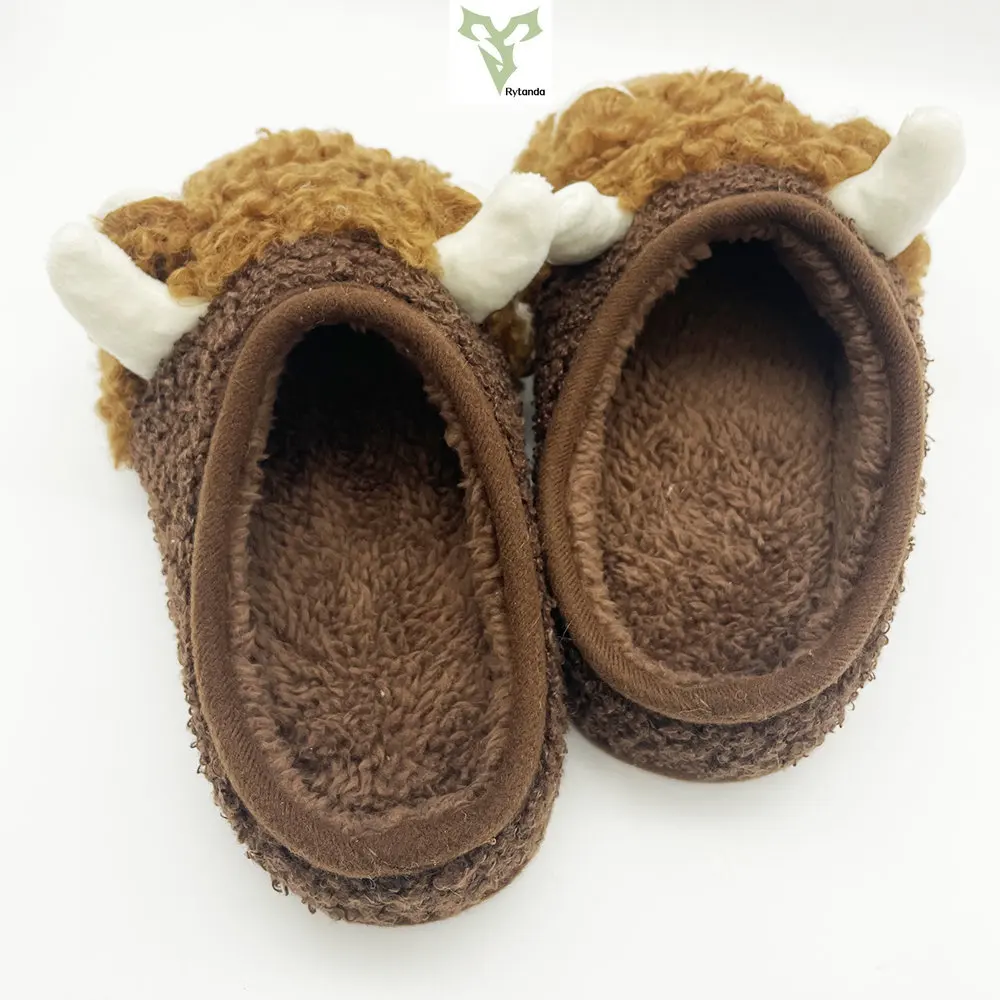 New Hot Highland Cow Slippers Plush Cattle Slippers Brown Cartoon Winter Warm Kawaii Animal Slides Shoes Adult Plushie Gift 6
