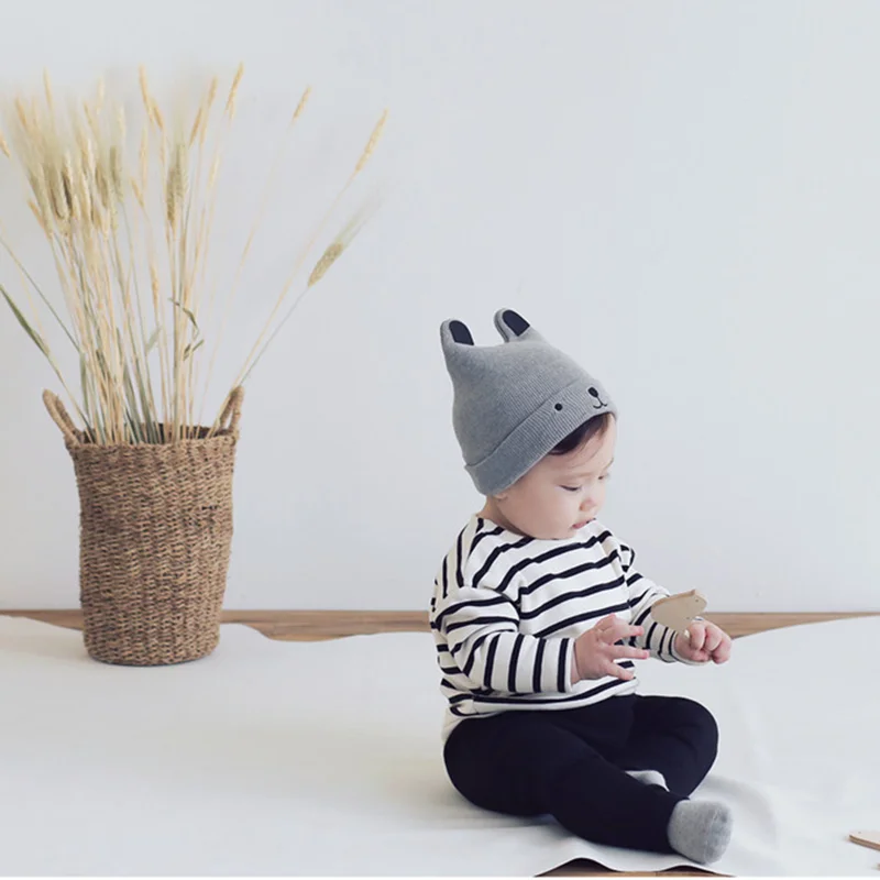 Baby Hat Newborn Spring Hat Crochet Grey Baby Bear Ear Infant Bonnet Baby Cap Girls Boys Kids New Spring Autumn And Winter