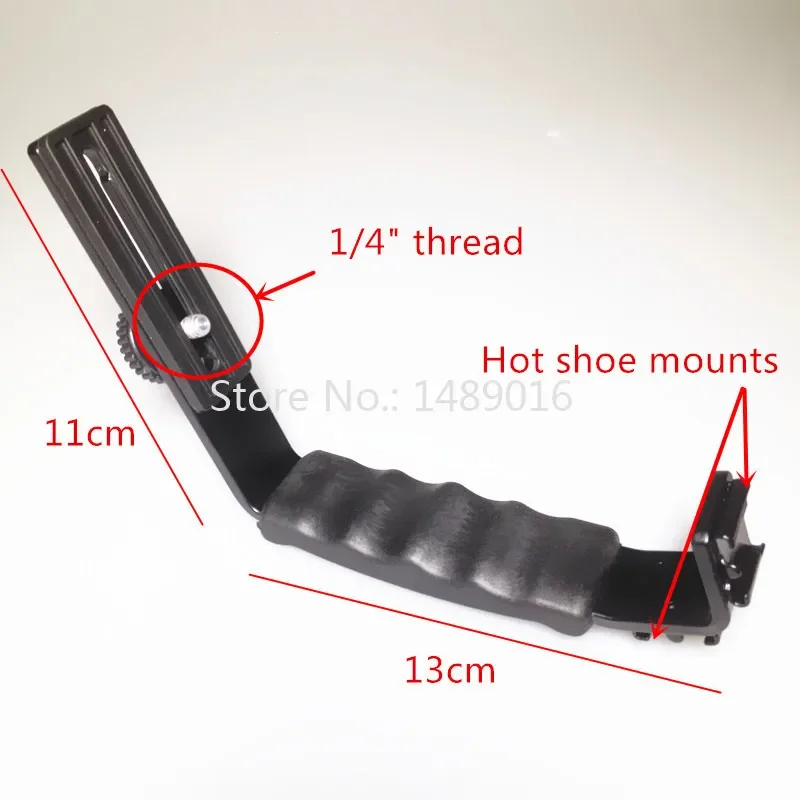 Universal Camera Grip L Bracket with 2 Standard Hot Shoe Mounts Video Light Flash DSLR Holder Handheld and Light Stand Holder (1)