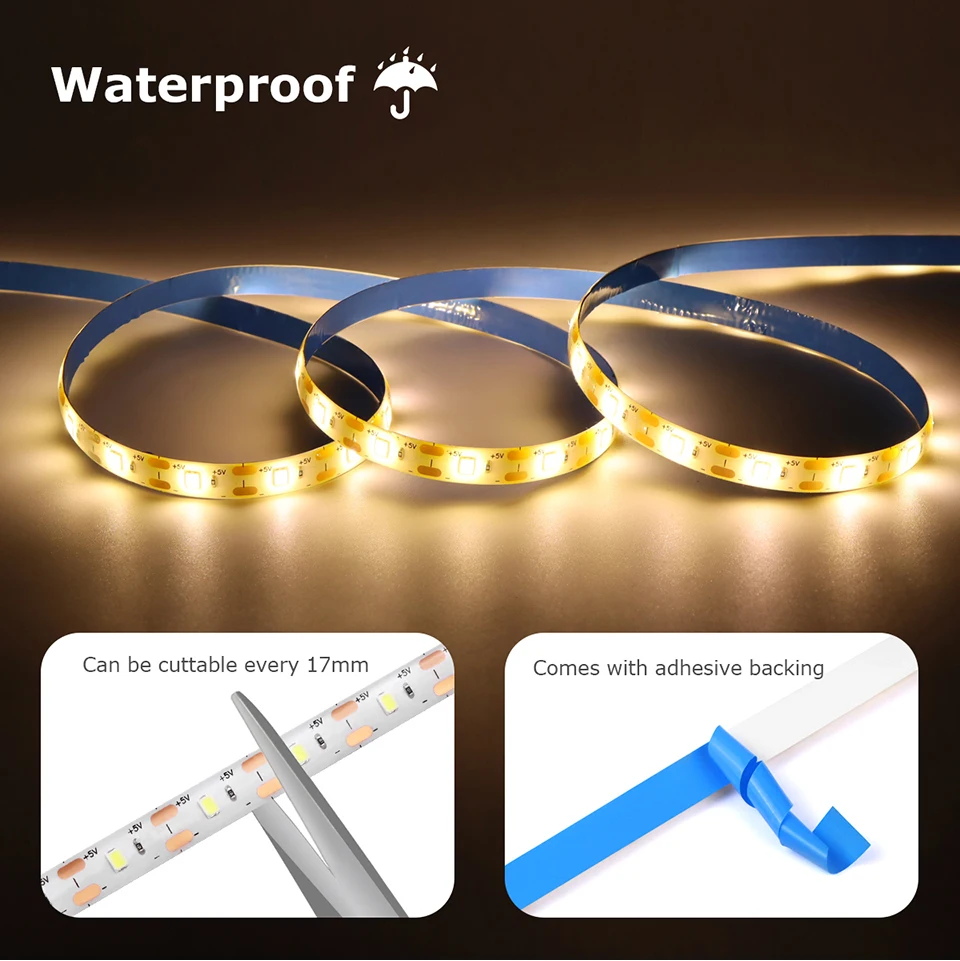 Description Picture 4 of itemUSB Led Waterproof Wireless PIR Motion Sensor LED Strip light 5V Auto on/off Stair Wardrobe Closet kitchen LED Light lamp 1M- 3M