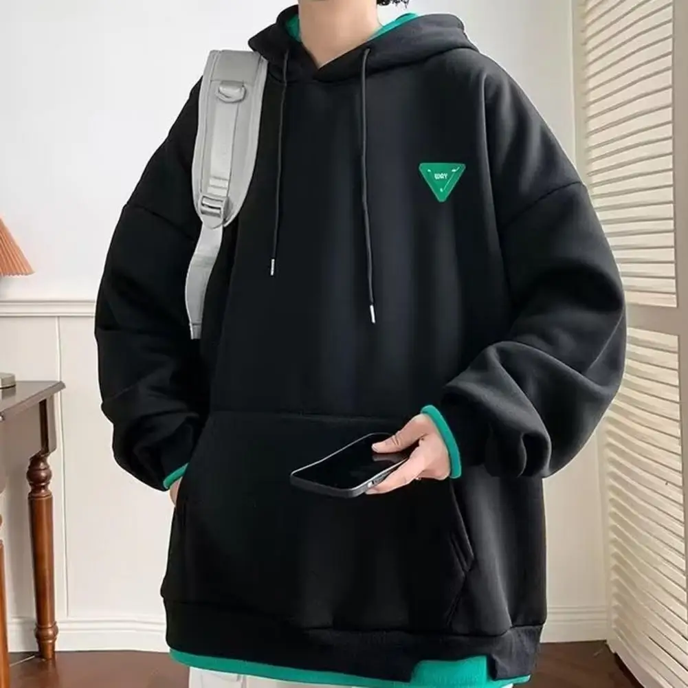 

Color Color Hoodie Cozy Oversized Plush Hoodie with Drawstring Elastic Cuff for Fall Winter Unisex Soft Couple Hooded Sweatshirt
