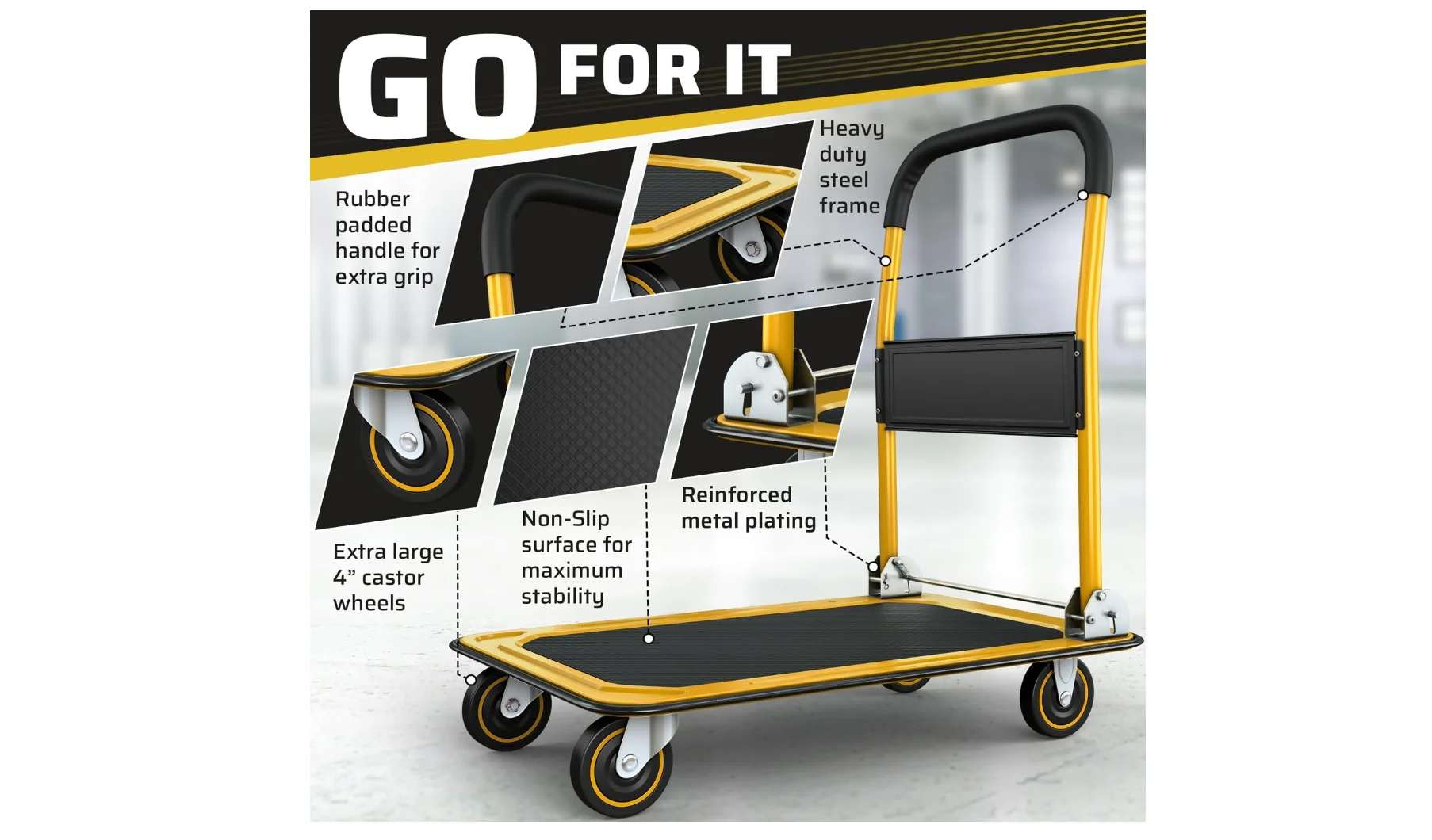 Upgraded Foldable Push Cart Dolly 660 lbs. Capacity Moving Platform Hand Truck Heavy Duty Space Saving Collapsible Swivel