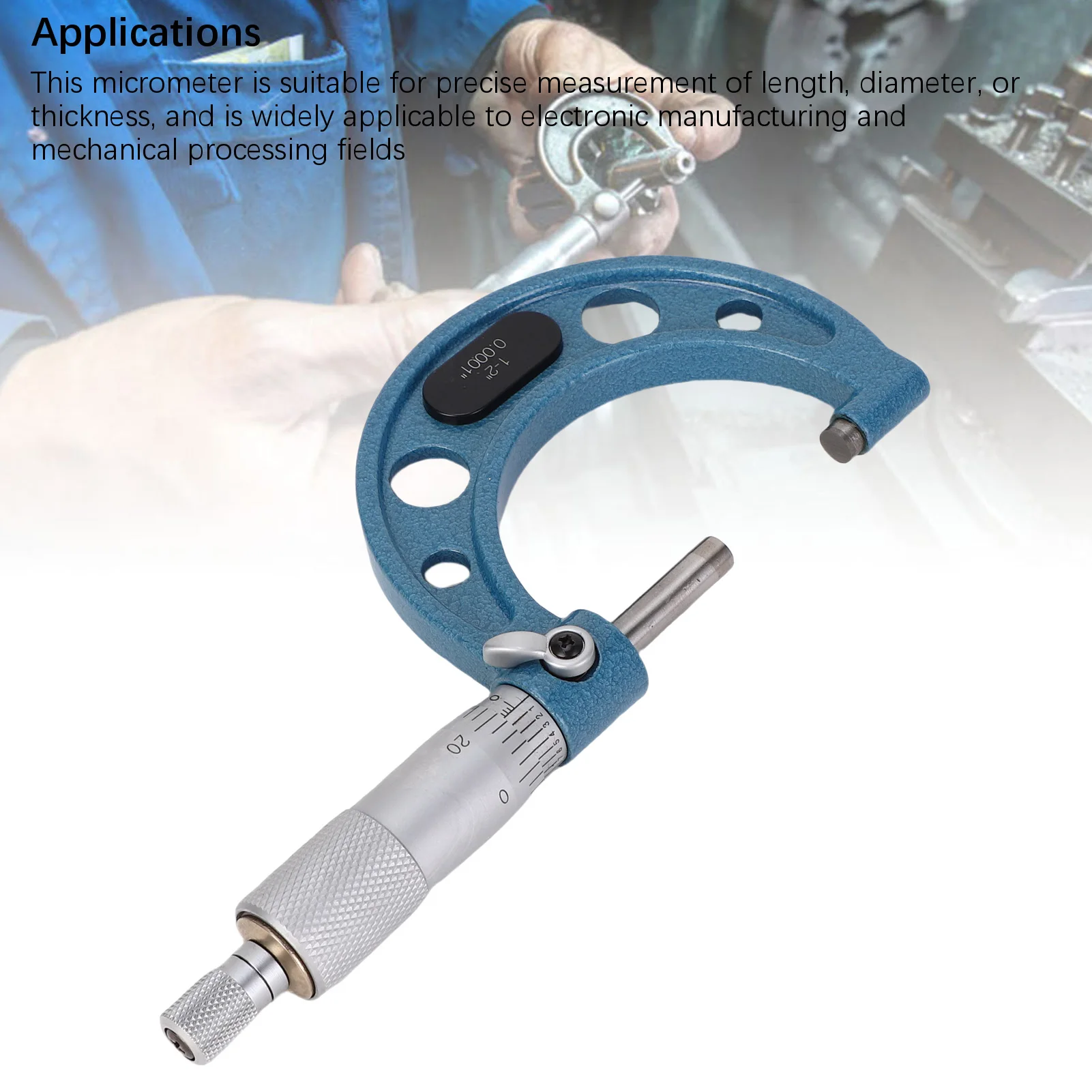 기계식 마이크로미터 ±0.0001인치 정확도 외경 마이크로미터 1-2인치 범위 래칫 탑 핸들 두께 측정용