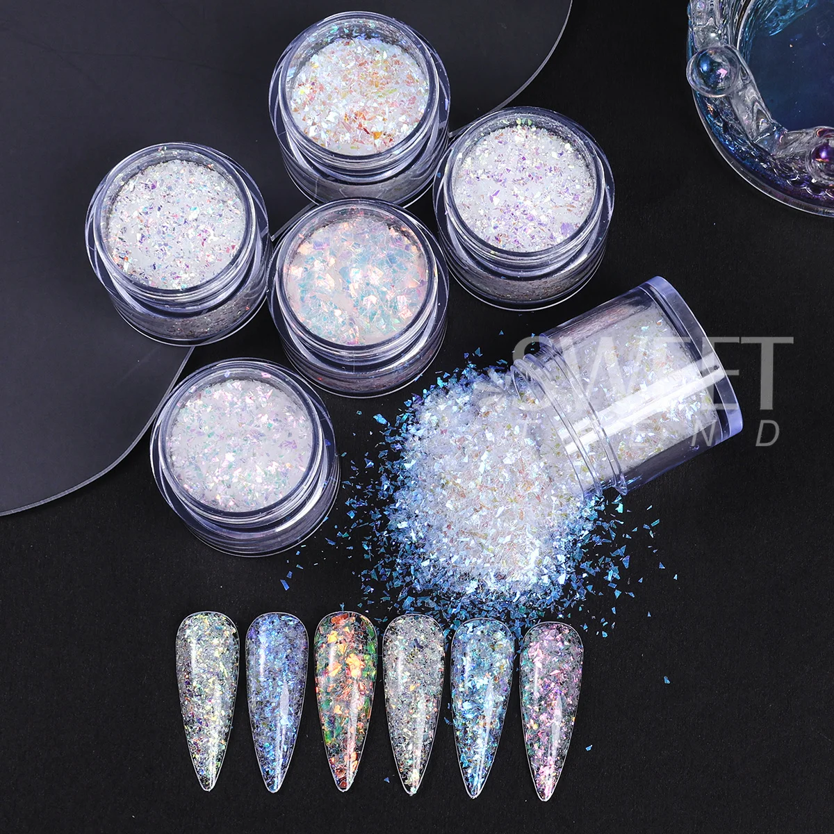 6pcs Aurora Chunky Nail Glitter Flakes Broken Irregular Iridescent Sparkly Rainbow Crafts Decor Shimmer Sequins Manicure Flash