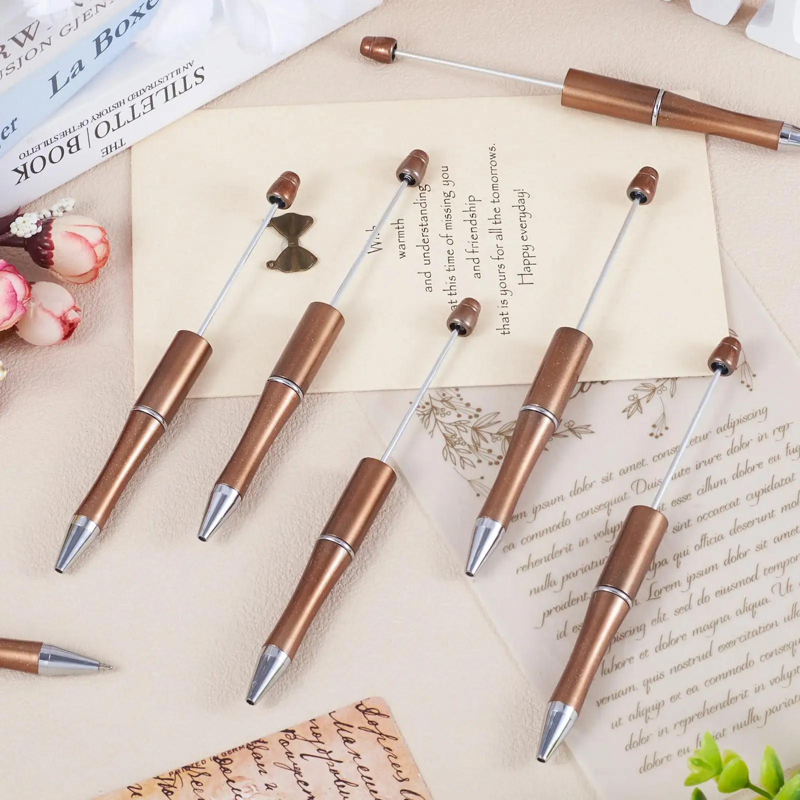 Coffee color Plastic Beadable Pens Black Ink Bead Pens for DIY Making Beaded 10Pcs ballpoint pen multifunction ballpoint pen multifunctional pen ball point pen