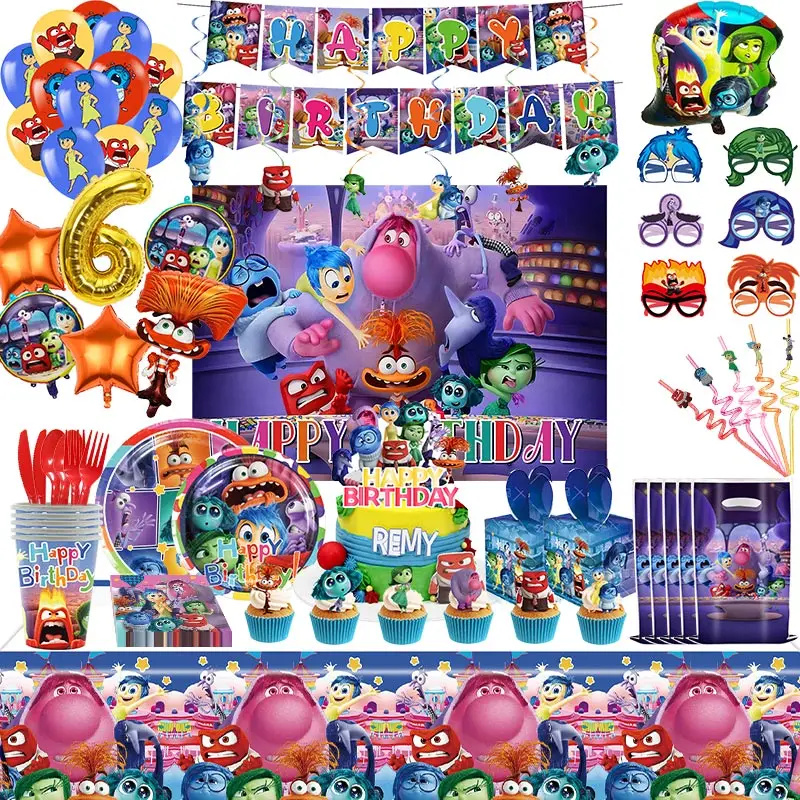 Birthday Party Decoration Set Party Balloon Set Birthday Balloon Set Balloon Arch Kit Disney Inside Out 2 Party Decorations Supplies Inside Out Theme Tableware Set Happy Banner Backdrop Anxiety Balloons Kit