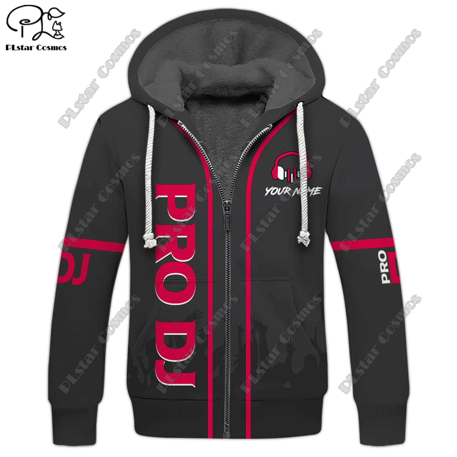 PLstarCosmos 3D printed new DJ instrument pattern warm hooded thickened jacket zipper fleece hoodie winter casual X-1