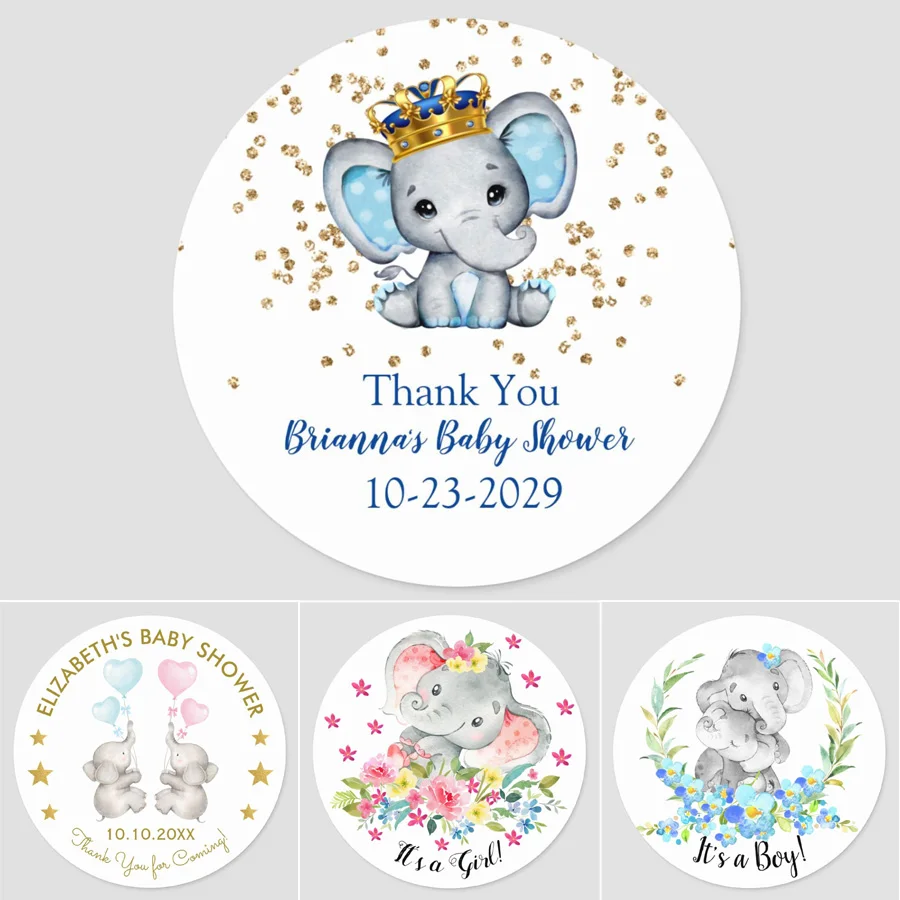 

Customized Boy Elephant Baby Shower Favor Stickers, Wedding Stickers, Favors Labels, Add Your Photo, Picture, Text, Personalised