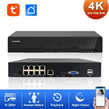 Tuya Smart 4K 8Ch Poe Nvr 8Mp Sistema di sicurezza CCTV Face Detection H.265 + Sorveglianza di rete Registratore audio video Accesso remoto