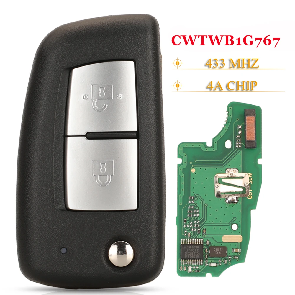 

jingyuqin 2 Buttons Smart Remote Control Car Key Fob 433MHZ 4A Chip CWTWB1G767 For Nissan Qashqai Micra Pulsar X-Trail