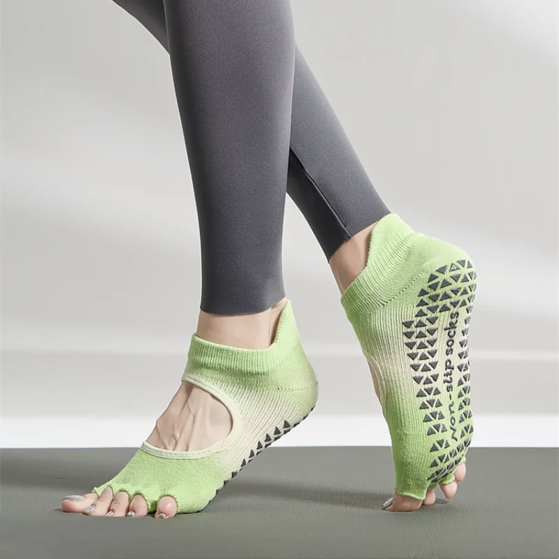 

New Cotton Gradient Backless Five-toe Yoga Pilates Socks Professional Non-slip Sports Socks Gym Dance Fitness Training Socks