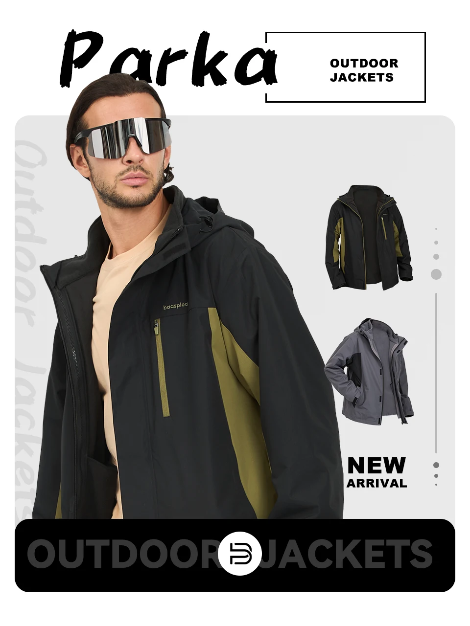 Description Picture 3 of itemBaasploa Men Jackets Windbreaker New Fashion Waterproof Woven Coats for Men Outdoor Comfort Hiking Casual Removable Two Clothes