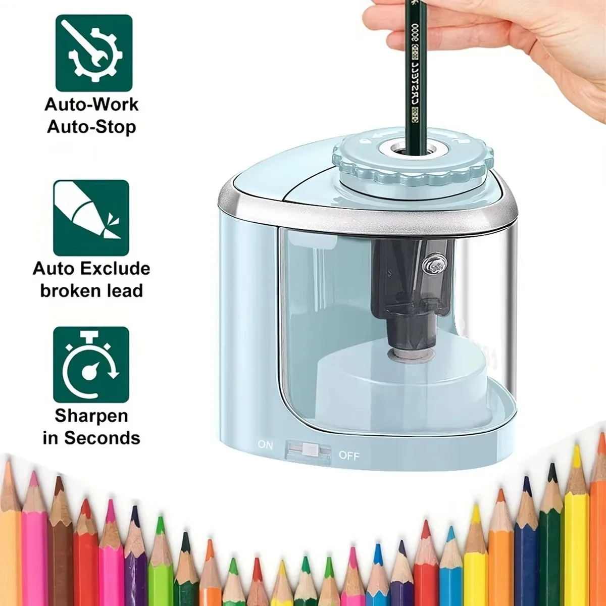 Electric Desktop Pencil Sharpener for 6-8mm Pencils (Batteries Not Included) - Ideal for Students
