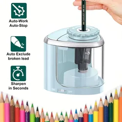 Electric Desktop Pencil Sharpener for 6 - 8mm Pencils (Batteries Not Included) - Ideal for Students (Blue)